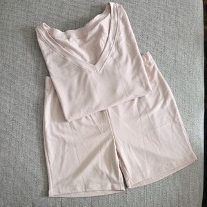 Light Blush V-Neck Women's Pajama Short Set